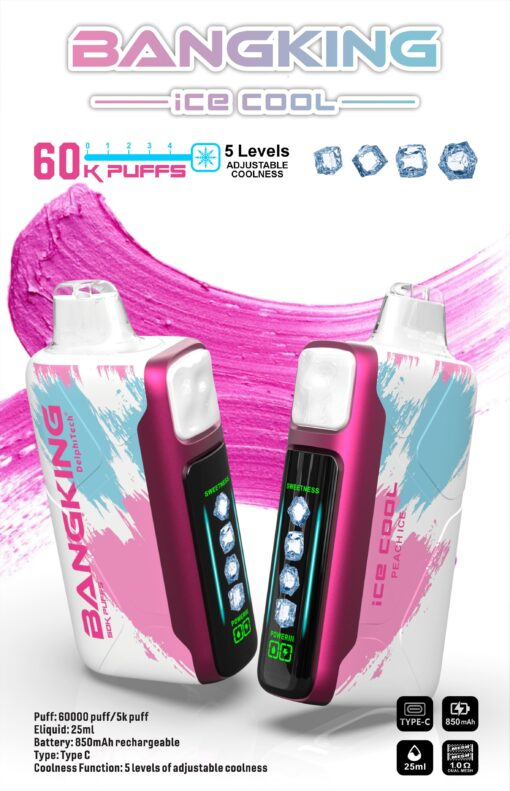Bang King Ice Cool 60000口 |5 段可調冰感 × 超強續航一次性電子煙 Bang King Ice Cool 60000口 5段可調冰感 一次性電子煙 | 超長續航25ml煙油 | LED螢幕顯示 Type-C快充 | 台灣現貨供應中