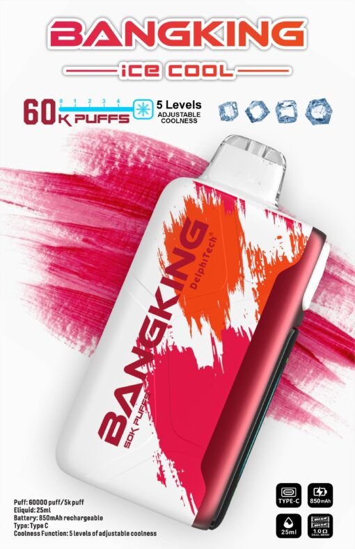 Bang King Ice Cool 60000口 |5 段可調冰感 × 超強續航一次性電子煙 Bang King Ice Cool 60000口 5段可調冰感 一次性電子煙 | 超長續航25ml煙油 | LED螢幕顯示 Type-C快充 | 台灣現貨供應中