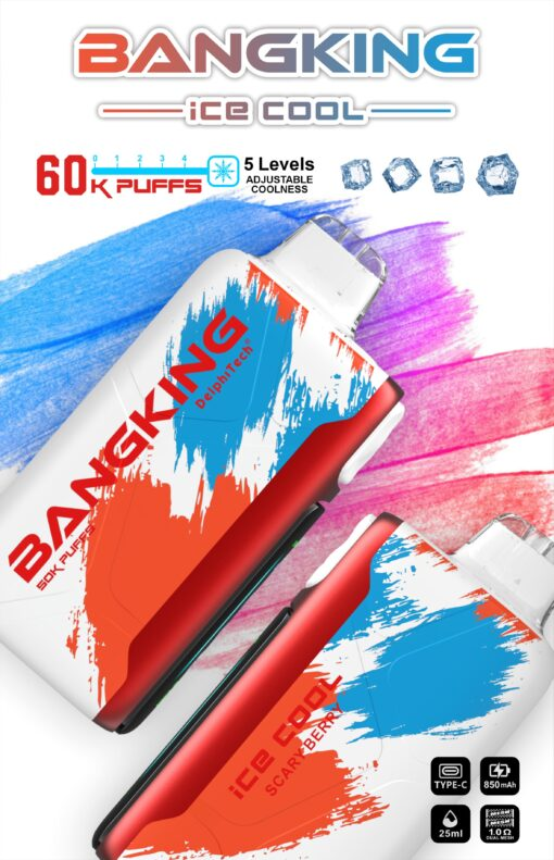 Bang King Ice Cool 60000口 |5 段可調冰感 × 超強續航一次性電子煙 Bang King Ice Cool 60000口 5段可調冰感 一次性電子煙 | 超長續航25ml煙油 | LED螢幕顯示 Type-C快充 | 台灣現貨供應中